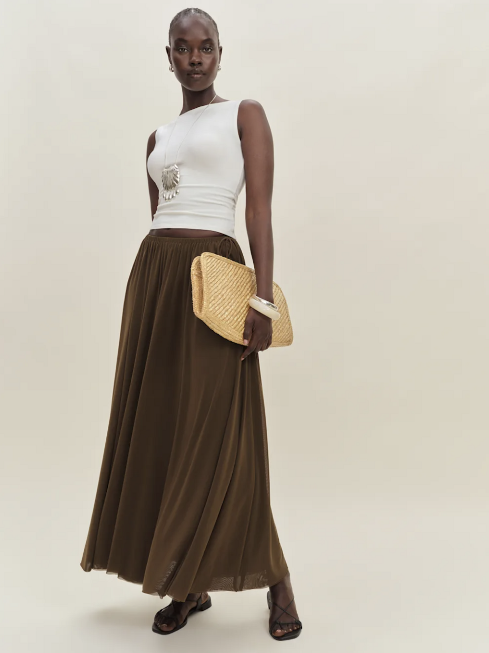 Reformation Brooks Sheer Knit Skirt Brown - Size XS
